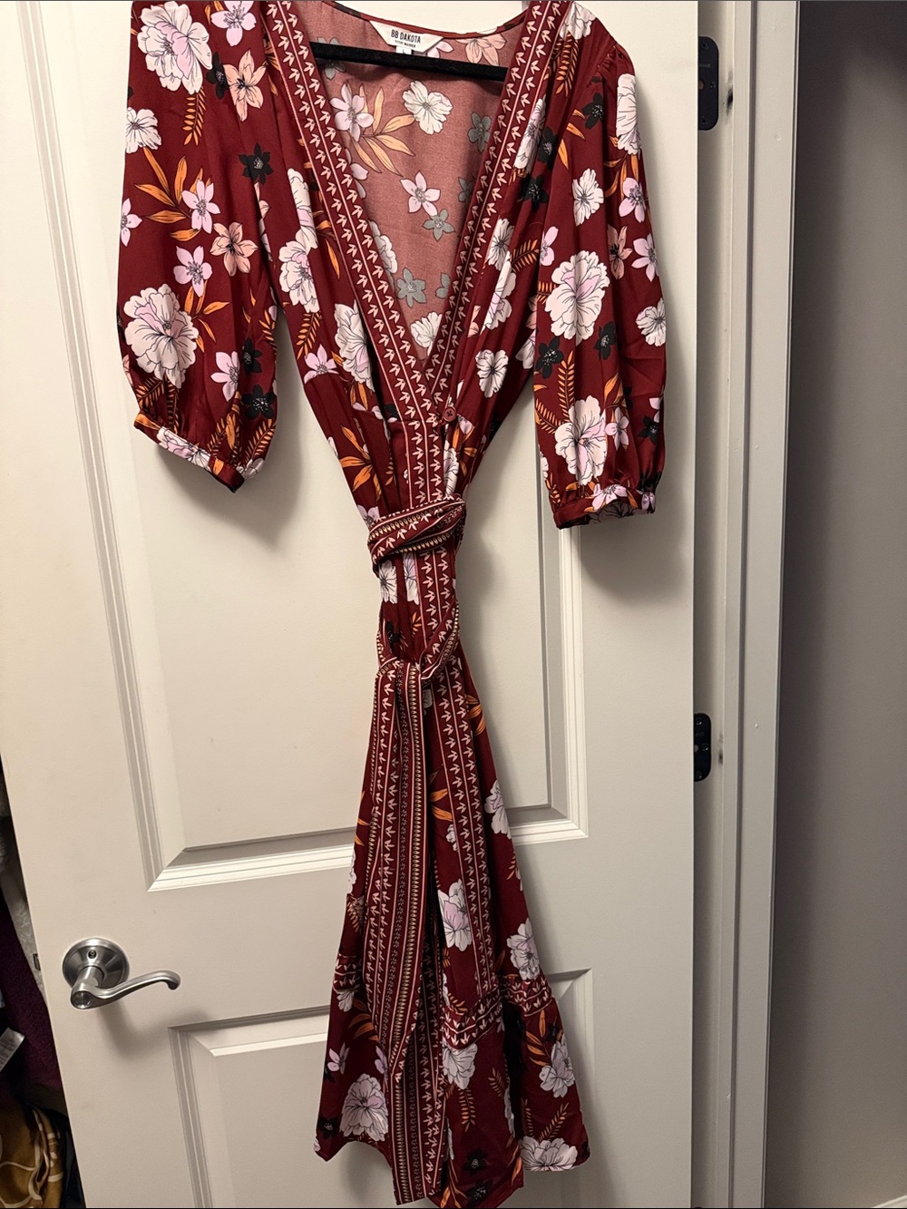 BB Dakota by Steve Madden Rust Red Floral Wrap Midi Dress